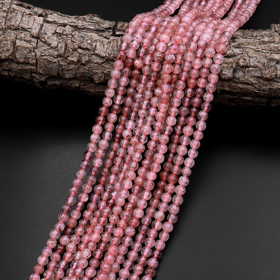 Natural Strawberry Quartz 4mm Round Beads 15.5" Strand