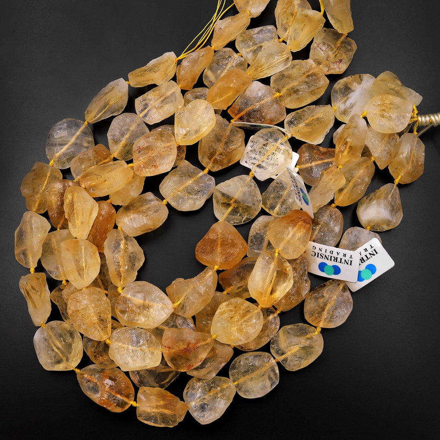 Natural Rough Raw Golden Yellow Citrine Beads Nuggets Freeform Hand Hammered Nugget 15.5" Strand