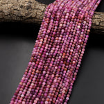 Genuine Natural Ruby Faceted 2mm 3mm 4mm Round Beads Gemstone Micro Diamond Cut 15.5" Strand