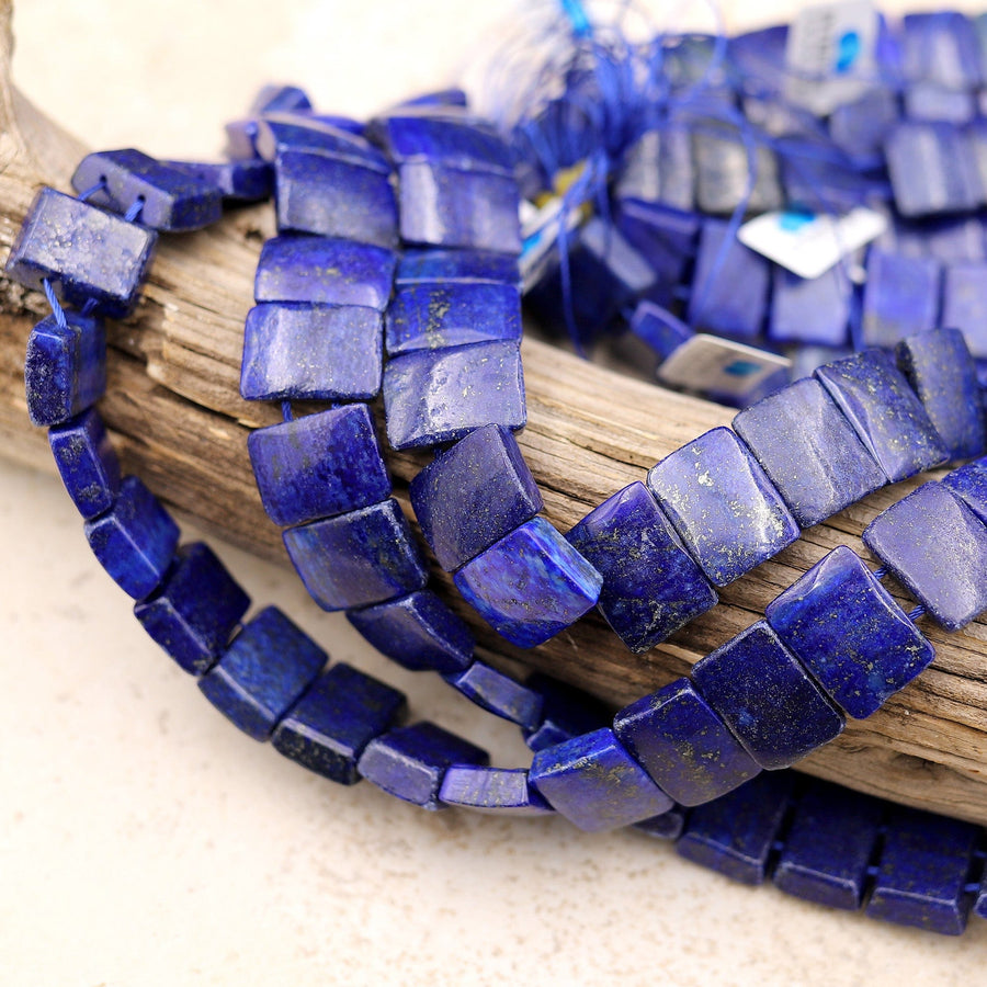 Double Drilled Blue Lapis Rectangle Two Hole Bracelet Title Beads 15.5" Strand