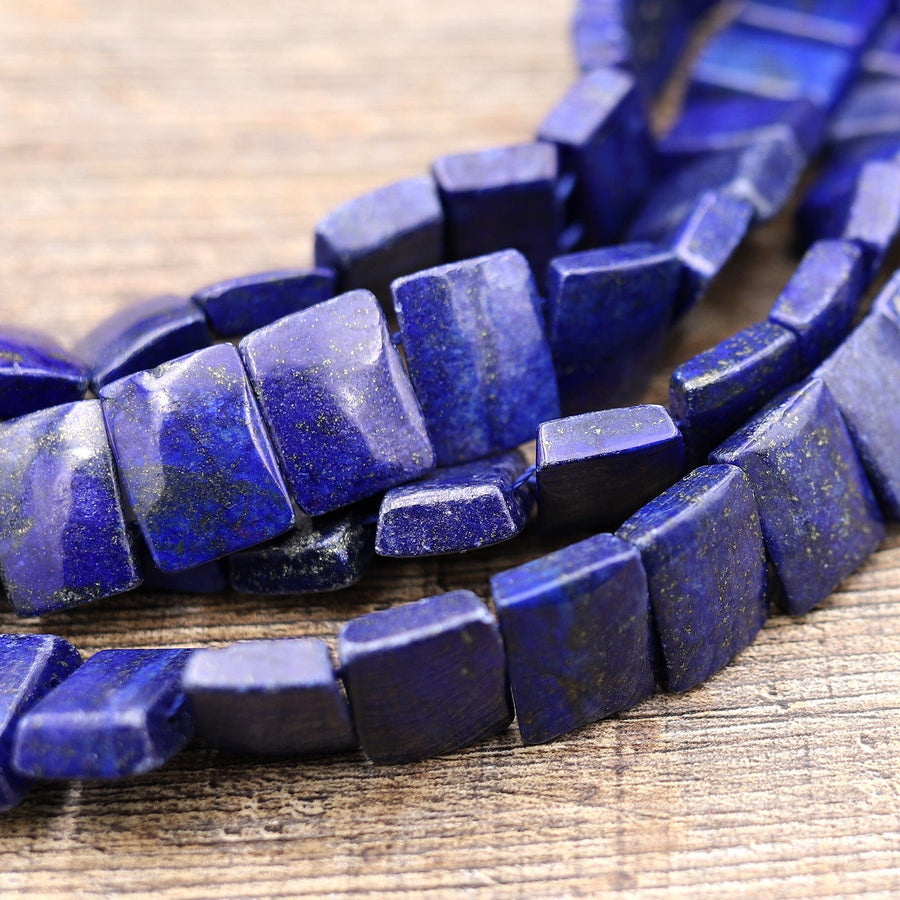 Double Drilled Blue Lapis Rectangle Two Hole Bracelet Title Beads 15.5" Strand