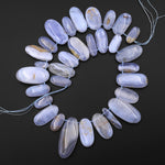 Natural Blue Chalcedony Freeform Long Oval Beads One of a Kind 15.5" Strand
