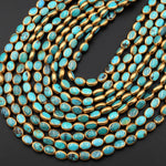 Genuine Natural Turquoise Gold Copper Edging Oval Beads Choose from 5pcs, 10pcs 15.5" Strand