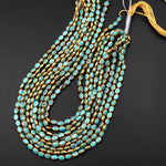 Genuine Natural Turquoise Gold Copper Edging Oval Beads Choose from 5pcs, 10pcs 15.5" Strand