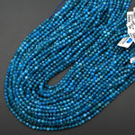 AAA Faceted Natural Apatite 2mm 3mm 4mm 6mm Round Beads Micro Laser Diamond Cut Gemstone 15.5" Strand