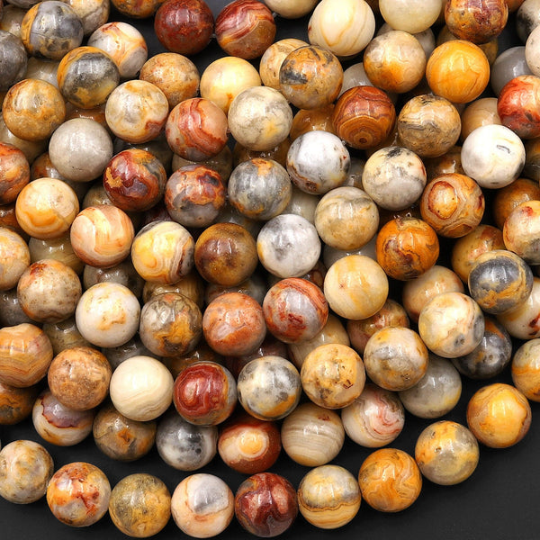 Natural Crazy Lace Agate Smooth 4mm 6mm 8mm 10mm Round Beads Red Yellow Gemstone 15.5" Strand