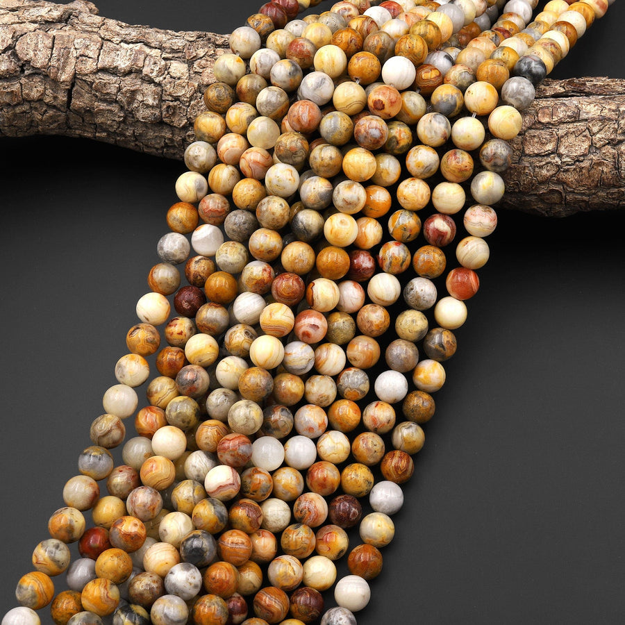 Natural Crazy Lace Agate Smooth 4mm 6mm 8mm 10mm Round Beads Red Yellow Gemstone 15.5" Strand
