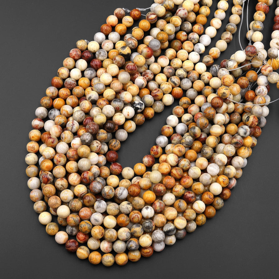 Natural Crazy Lace Agate Smooth 4mm 6mm 8mm 10mm Round Beads Red Yellow Gemstone 15.5" Strand
