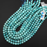 AA Natural Blue Amazonite 6mm 8mm Round Beads 15.5" Strand