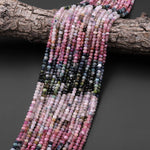 Natural Multicolor Tourmaline Micro Faceted 4mm Rondelle Beads Pink Blue Green Gemstone 15.5" Strand