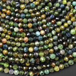 Natural Green Tourmaline Faceted 4mm Round Beads Micro Diamond Cut Gemstone 15.5" Strand