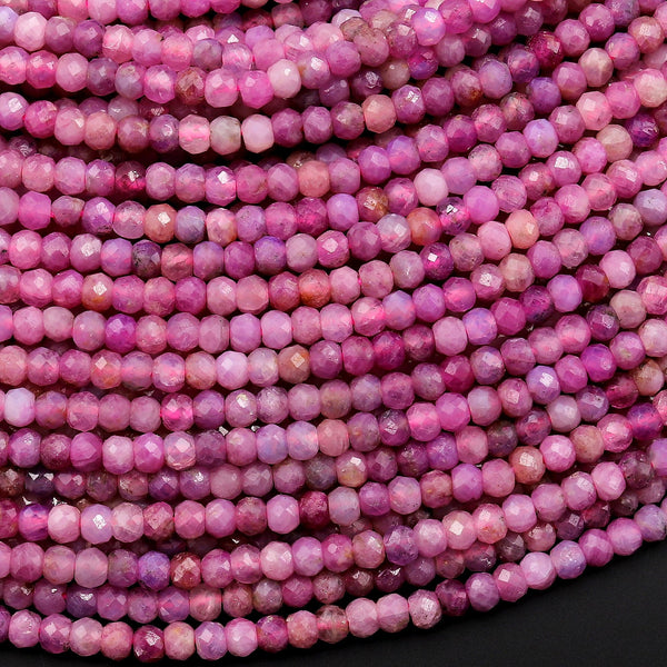 AAA Real Genuine Natural Pink Ruby Gemstone Faceted 3mm Rondelle Beads 15.5" Strand
