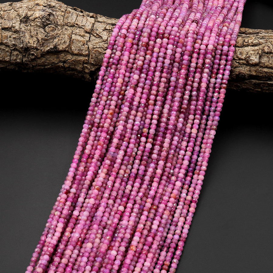 AAA Real Genuine Natural Pink Ruby Gemstone Faceted 3mm Rondelle Beads 15.5" Strand