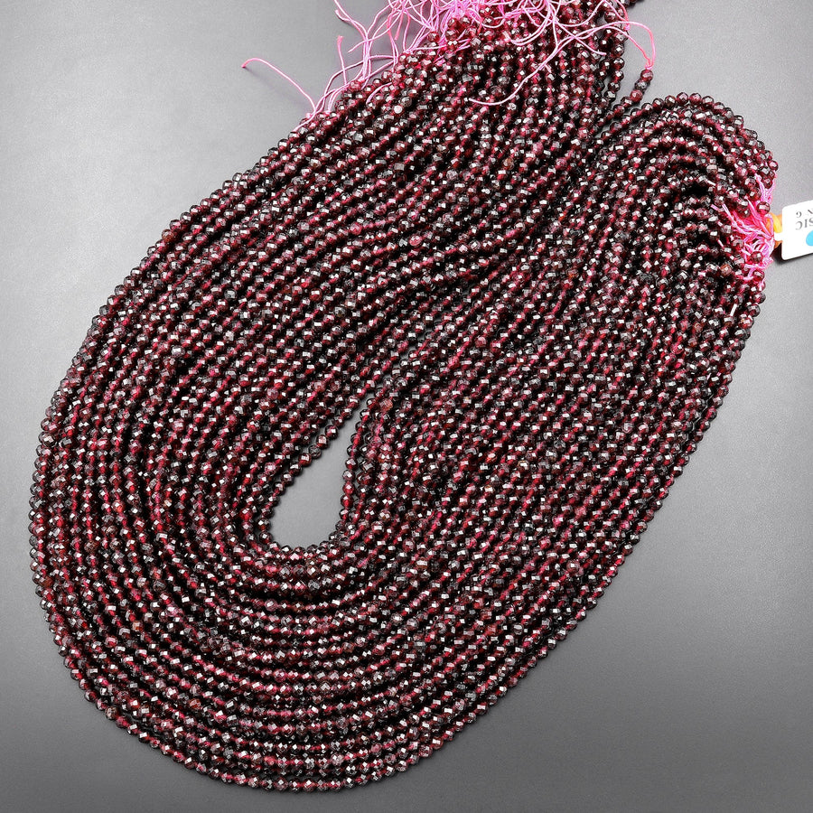 Natural Scarlet Red Garnet Faceted 2mm 3mm 4mm Round Beads Gemstone 15.5" Strand