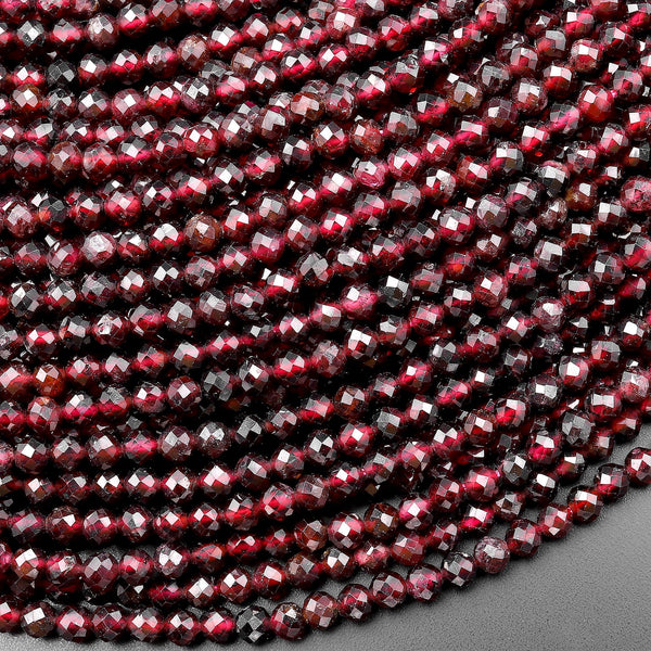 Natural Scarlet Red Garnet Faceted 2mm 3mm 4mm Round Beads Gemstone 15.5" Strand