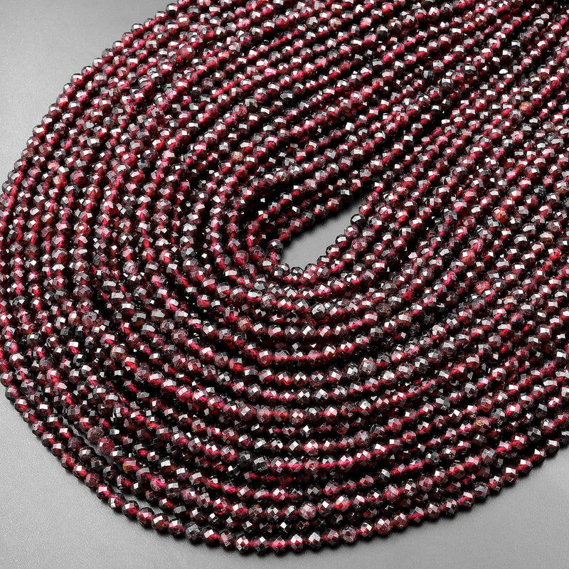 AAA Natural Red Garnet Gemstone Beads Micro Faceted 2mm 3mm 4mm