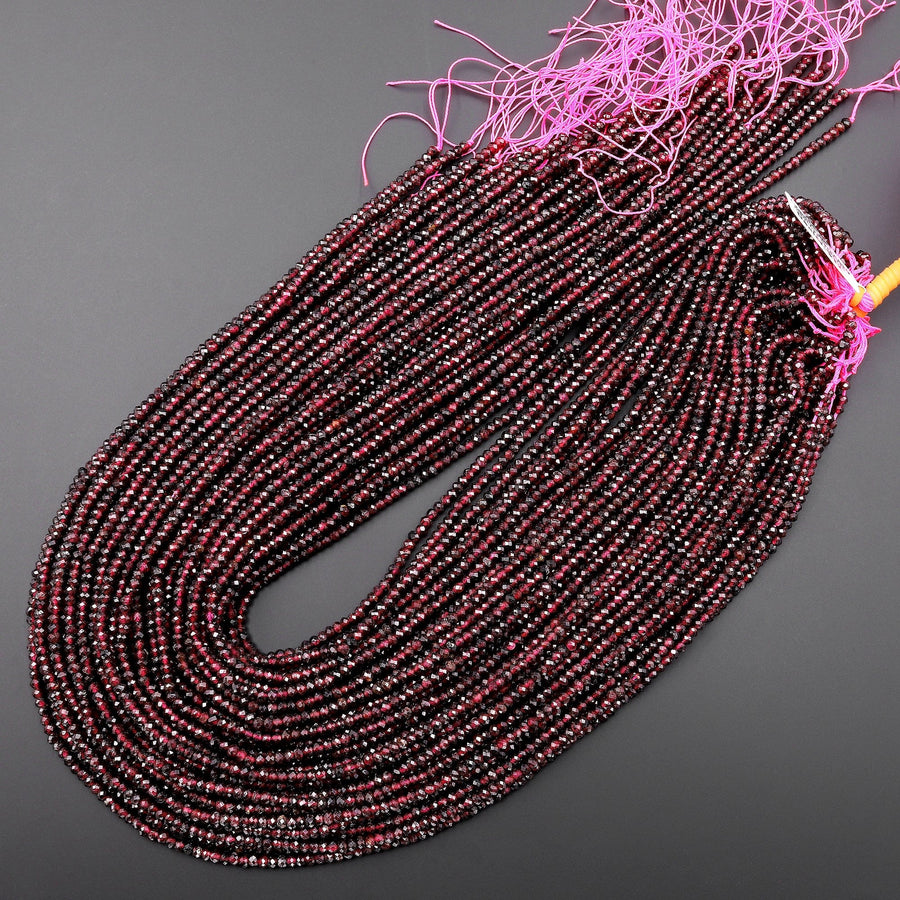 Natural Red Garnet Faceted 3mm 4mm Rondelle Beads Micro Laser Diamond Cut Gemstone 15.5" Strand