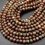 Tibetan Agate 6mm 8mm 10mm Round Beads Dzi Agate Green Brown Etched Line Ring Matte Mala Antique Boho Beads 15.5" Strand
