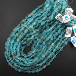 Raw Rough Apatite Freeform Beads Nuggets Gemmy Translucent Teal Blue Gemstone Hand Hammered Beads  15.5" Strand