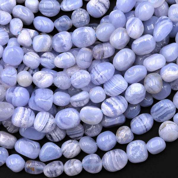 Natural Blue Lace Agate Chalcedony Freeform Chip Pebble Nugget Beads Gemstone 15.5" Strand