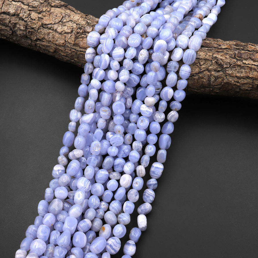 Natural Blue Lace Agate Chalcedony Freeform Chip Pebble Nugget Beads Gemstone 15.5" Strand