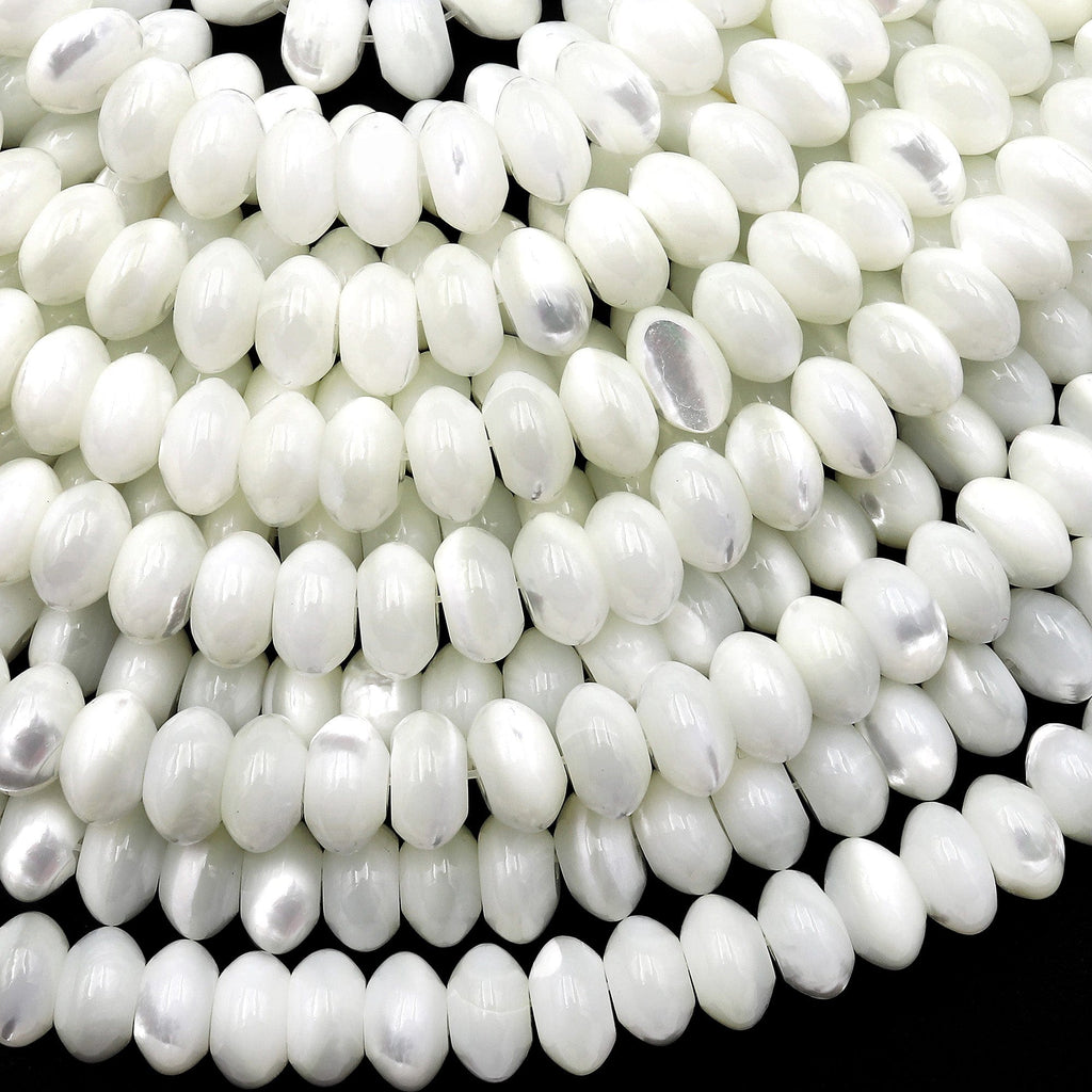 AAA Iridescent Natural White Mother of Pearl 4mm 6mm 8mm Rondelle Beads 15.5" Strand