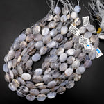 Icy! Natural Angel Chalcedony Beads Smooth Oval Beads With Interesting Black Dendritic Pattern Gemmy Translucent Gemstone 15.5" Strand