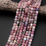 Natural Multicolor Pink Tourmaline Faceted 8mm 9mm 10mm Cube Dice Square Beads Micro Laser Diamond Cut Gemstone 15.5" Strand