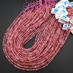 AAA Micro Faceted Natural Mauve Pink Red Strawberry Quartz 3mm 4mm Round Beads 15.5" Strand