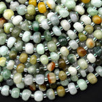 Natural Green Burma Burmese Jade Freeform 6mm 8mm Rounded Rondelle Beads 15.5" Strand