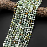 Natural Green Burma Burmese Jade Freeform 6mm 8mm Rounded Rondelle Beads 15.5" Strand