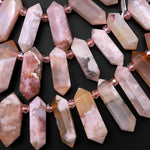 Natural Cherry Blossom Agate Faceted Double Terminated Points Large Side Drilled Focal Pendant Beads Aka Flower Agate 15.5" Strand