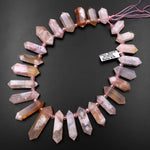 Natural Cherry Blossom Agate Faceted Double Terminated Points Large Side Drilled Focal Pendant Beads Aka Flower Agate 15.5" Strand