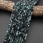 Natural Paraiba Blue Tourmaline Faceted 3mm 4mm Round Beads Indicolite Gemstone 15.5" Strand