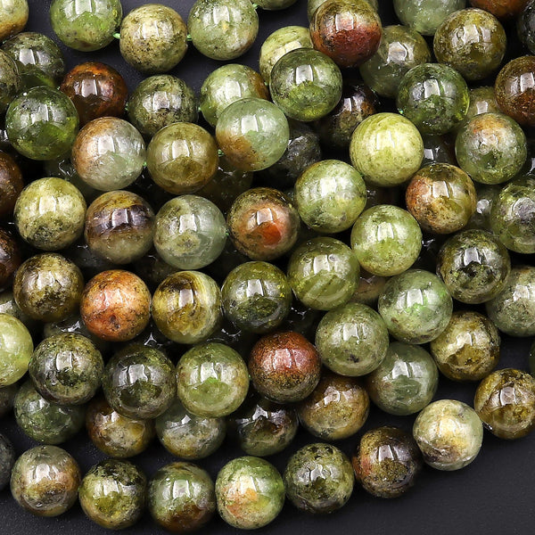 AA Natural Green Garnet 4mm 6mm 8mm 10mm Round Beads Smooth Highly Polished Stunning Green Garnet Gemstone 15.5" Strand