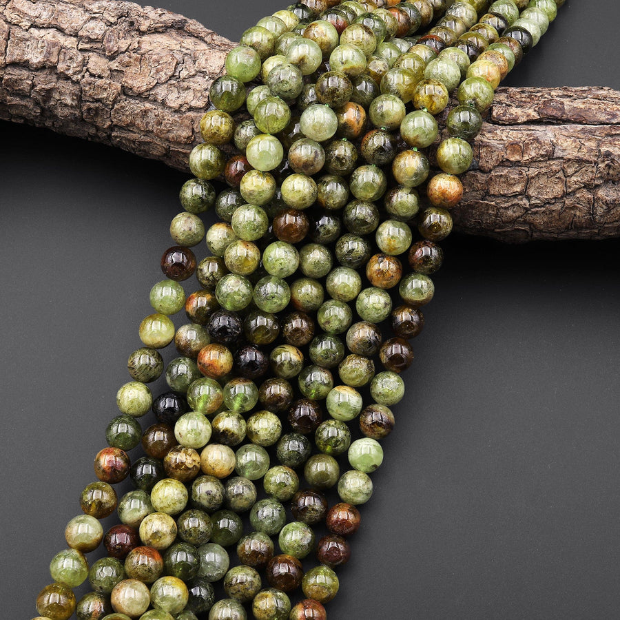 AA Natural Green Garnet 4mm 6mm 8mm 10mm Round Beads Smooth Highly Polished Stunning Green Garnet Gemstone 15.5" Strand