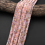 Micro Faceted Natural Peruvian Pink Opal 4mm Rondelle Beads Gemstone 15.5" Strand