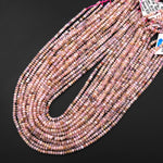 Micro Faceted Natural Peruvian Pink Opal 4mm Rondelle Beads Gemstone 15.5" Strand