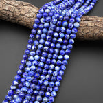 Genuine 100% Natural Blue Lapis 4mm 6mm 8mm 10mm Round Beads With White Calcite Golden Pyrite Matrix 15.5" Strand