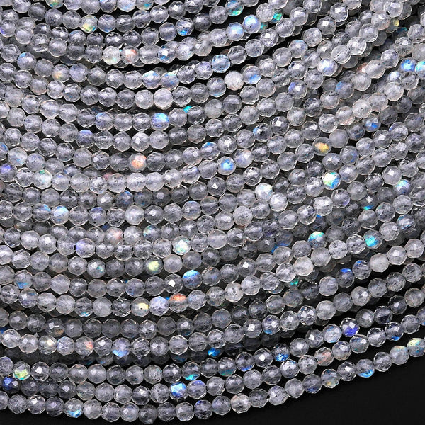 Micro Faceted Natural Labradorite 2mm Round Beads Gemstone 15.5" Strand