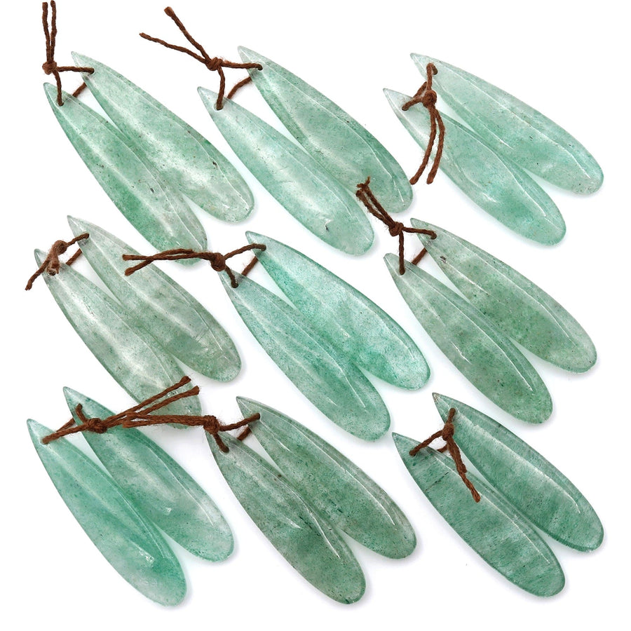 Natural African Light Green Chalcedony Earring Pair Drilled Gemstone Thin Long Teardrop Matched Beads