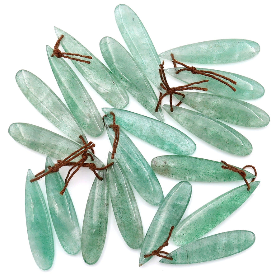 Natural African Light Green Chalcedony Earring Pair Drilled Gemstone Thin Long Teardrop Matched Beads