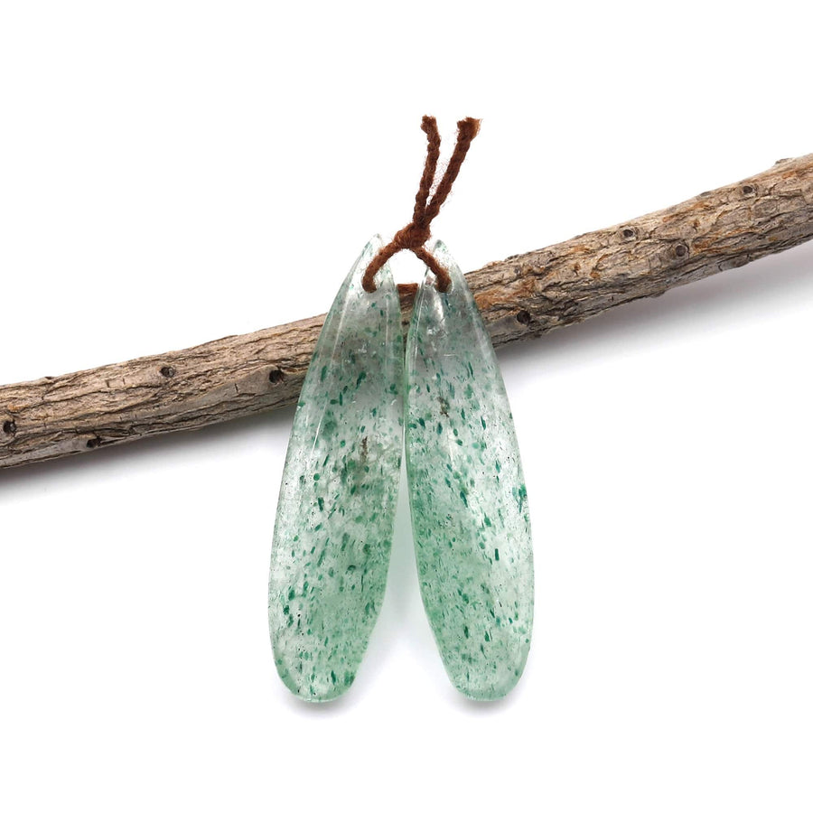 Natural African Light Green Chalcedony Earring Pair Drilled Gemstone Thin Long Teardrop Matched Beads