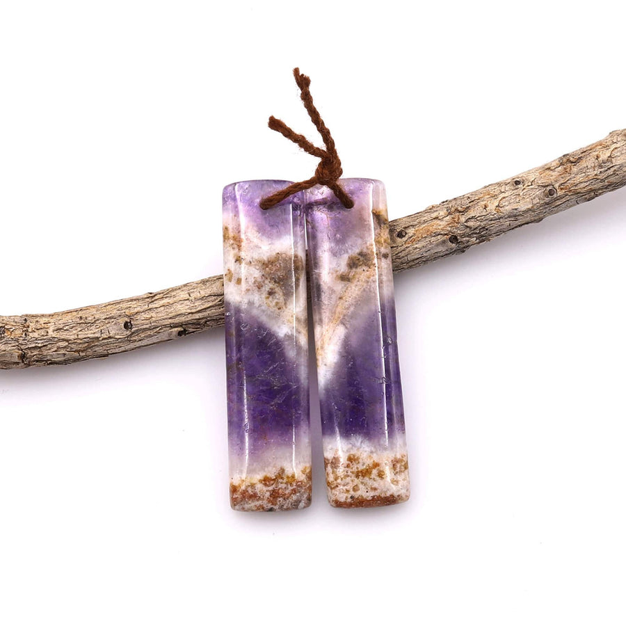 Natural Chevron Amethyst Rectangle Earring Pair Drilled Matched Gemstone Beads
