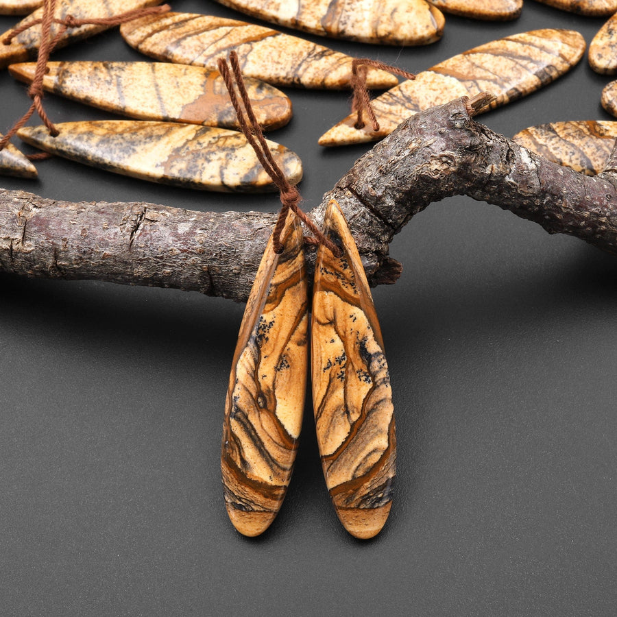 Natural Desert Picture Jasper Earring Drilled Matched Teardrop Gemstone Bead Pair