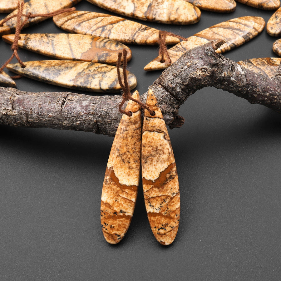 Natural Desert Picture Jasper Earring Drilled Matched Teardrop Gemstone Bead Pair