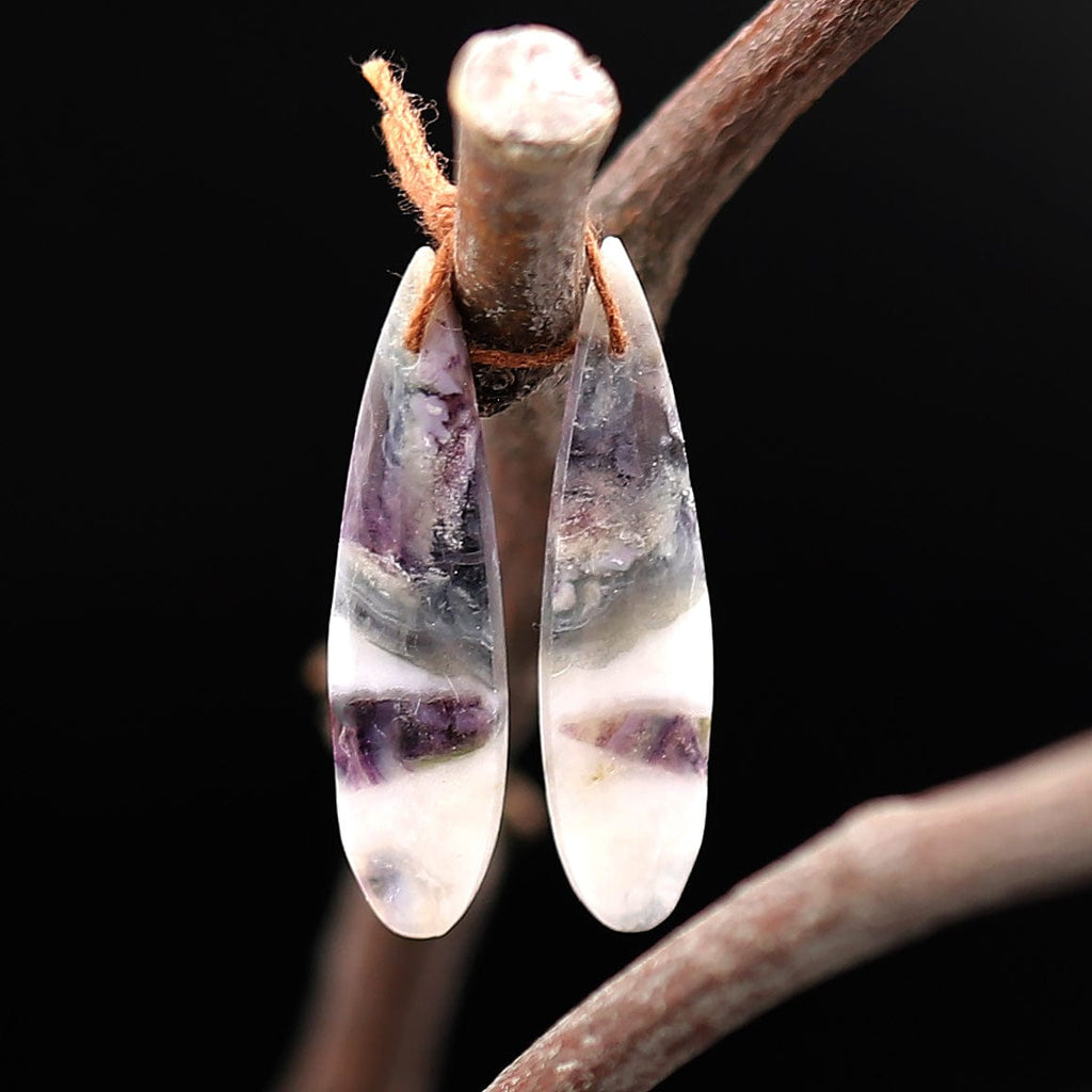 Natural Petrified Purple Opal Earring Pair Matched Teardrop Translucent Gemstone