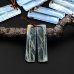 Rare Natural Blue Calcite Rectangle Earring Pairs Cabochon Cab Drilled Matched Gemstone Earrings Bead Pairs