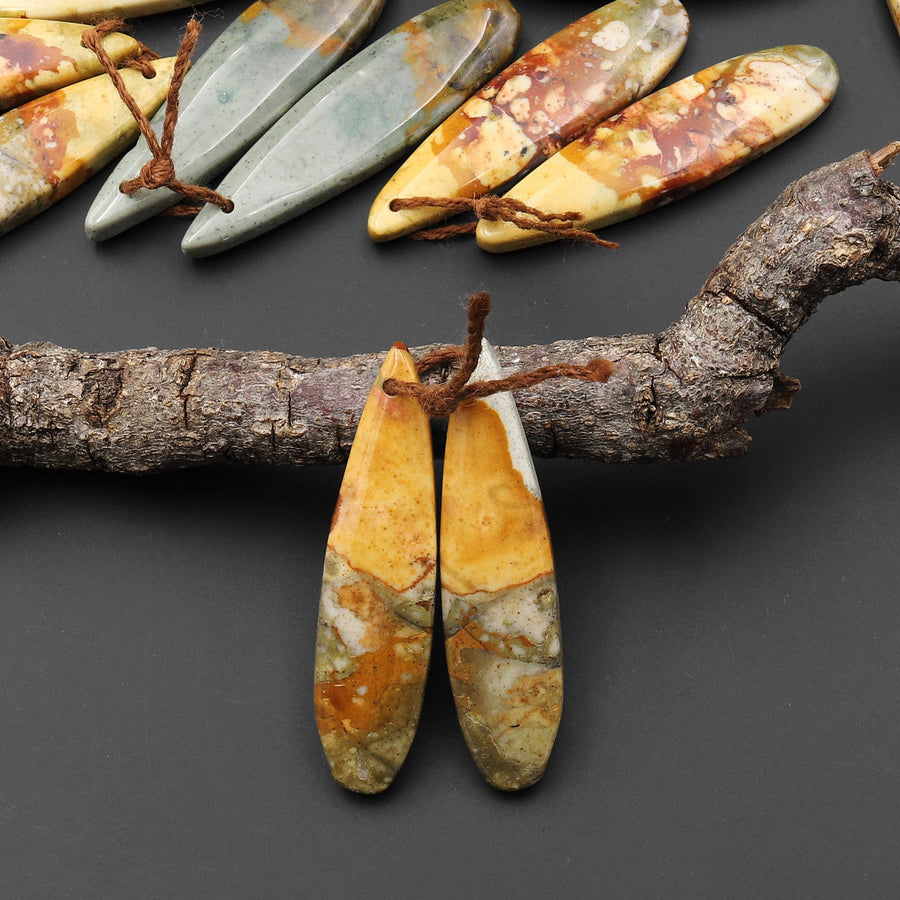 Natural Owyhee Picture Jasper Teardrop Earring Pair Drilled Matched Gemstone Beads From Oregon
