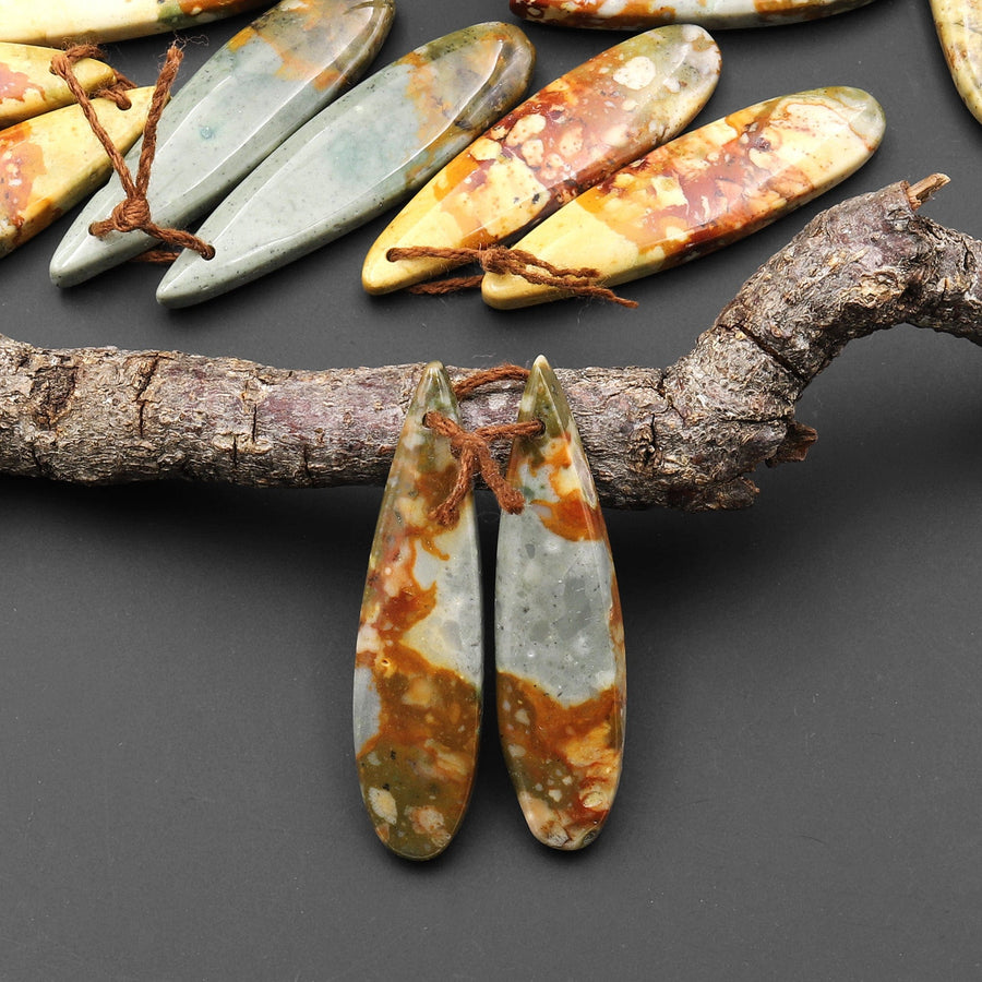 Natural Owyhee Picture Jasper Teardrop Earring Pair Drilled Matched Gemstone Beads From Oregon